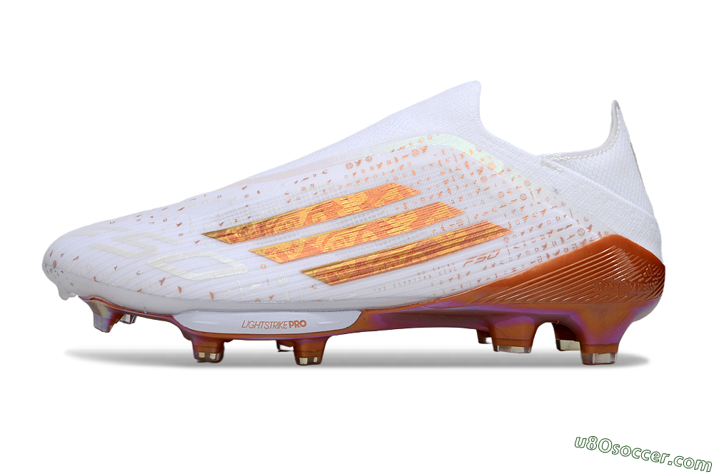 Adidas F50 Lightstrike Pro Laceless FG Firm Ground Soccer Cleats - White/Amber Glow/Metallic Orange 2