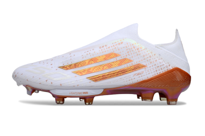 Adidas F50 Lightstrike Pro Laceless FG Firm Ground Soccer Cleats - White/Amber Glow/Metallic Orange