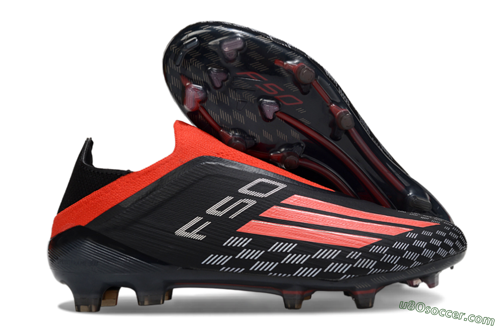 Adidas F50 Pro Laceless FG Firm Ground Soccer Cleats - Black/Fiery Red/Jet Black 1