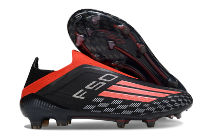Adidas F50 Pro Laceless FG Firm Ground Soccer Cleats - Black/Fiery Red/Jet Black