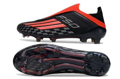 Adidas F50 Pro Laceless FG Firm Ground Soccer Cleats - Black/Fiery Red/Jet Black