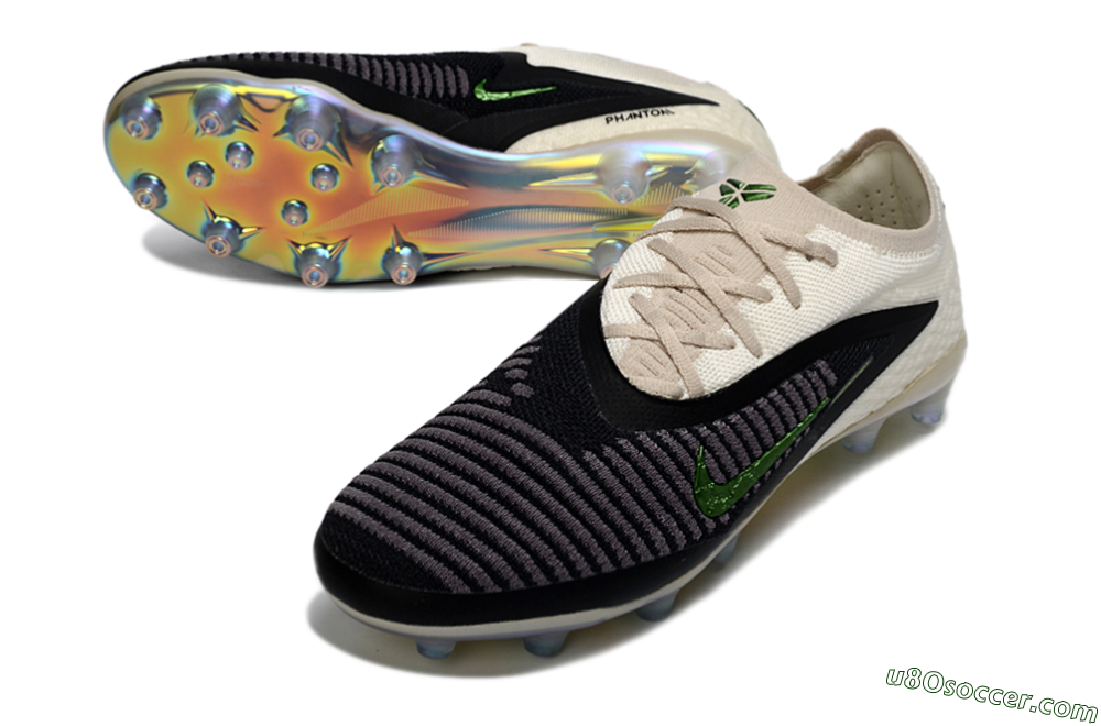 Nike Phantom 6 Low Elite AG Artificial Grass Soccer Cleats - Black/Green Glint/White Frost 3