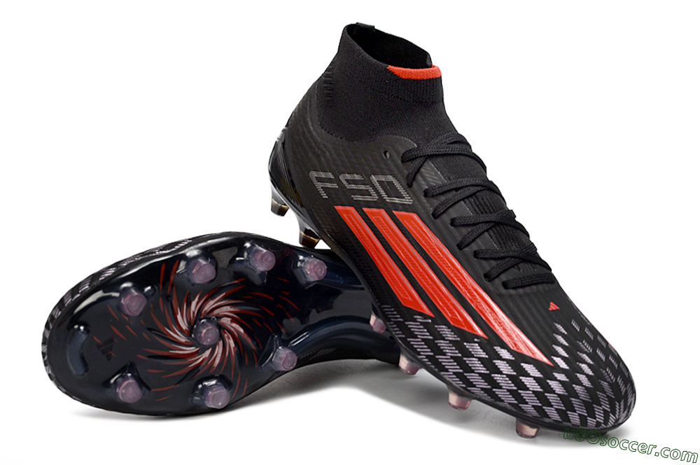 Adidas F50 Pro Mid FG Firm Ground Soccer Cleats - Black/Fiery Red/Jet Black 3