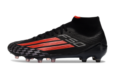 Adidas F50 Pro Mid FG Firm Ground Soccer Cleats - Black/Fiery Red/Jet Black