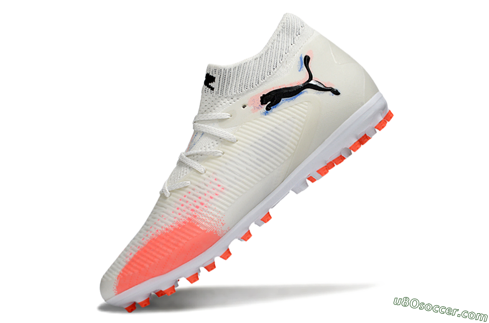 Puma Future 8 Ultimate MG Multi Ground Soccer Cleats - White/Electric Coral/Black 5