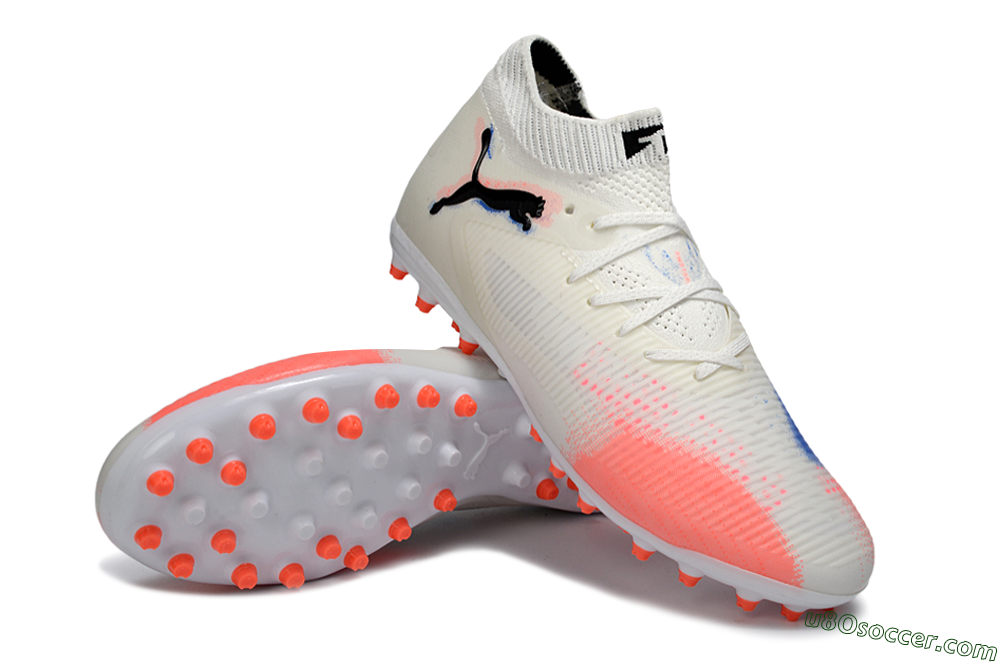 Puma Future 8 Ultimate MG Multi Ground Soccer Cleats - White/Electric Coral/Black 3