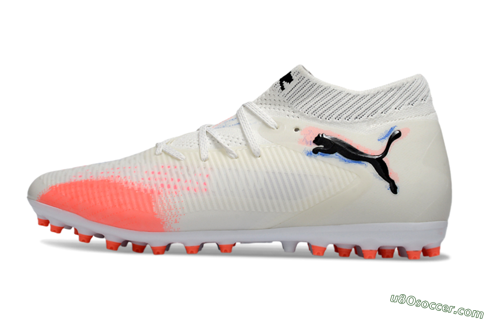 Puma Future 8 Ultimate MG Multi Ground Soccer Cleats - White/Electric Coral/Black 2