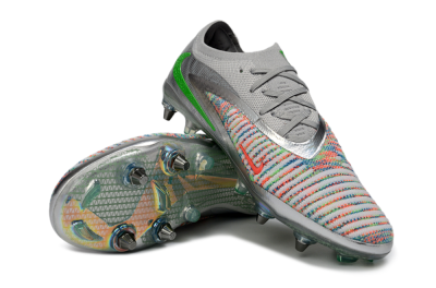 Nike Phantom 6 Low Elite SG Soft Ground Soccer Cleats - Gray/Electric Green/Orange Burst