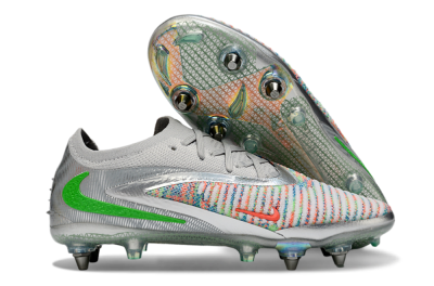 Nike Phantom 6 Low Elite SG Soft Ground Soccer Cleats - Gray/Electric Green/Orange Burst