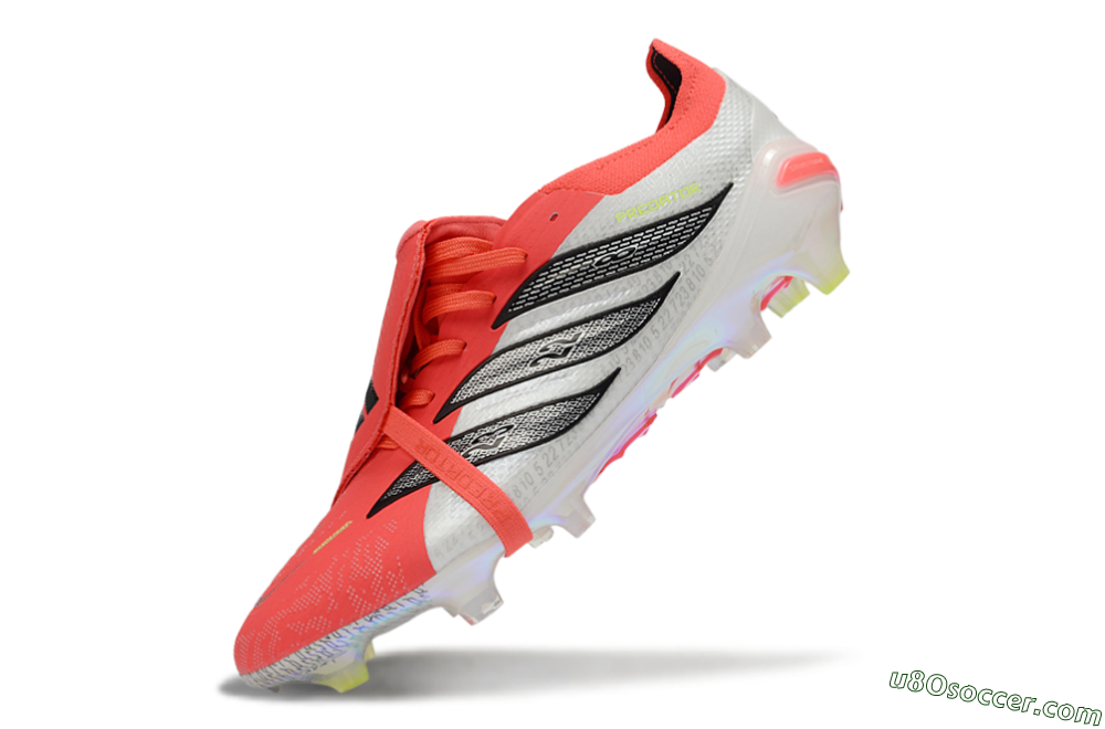 Adidas Predator 25 Elite Fold-Over Tongue FG Firm Ground Soccer Cleats - Red/Neon Orange/Metallic Silver 5