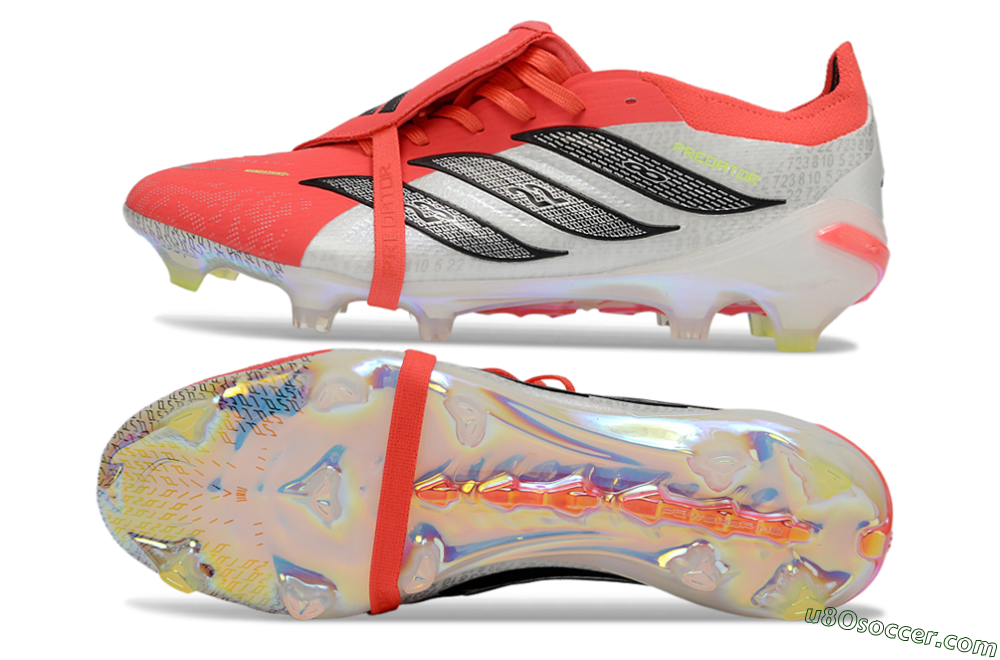 Adidas Predator 25 Elite Fold-Over Tongue FG Firm Ground Soccer Cleats - Red/Neon Orange/Metallic Silver 0