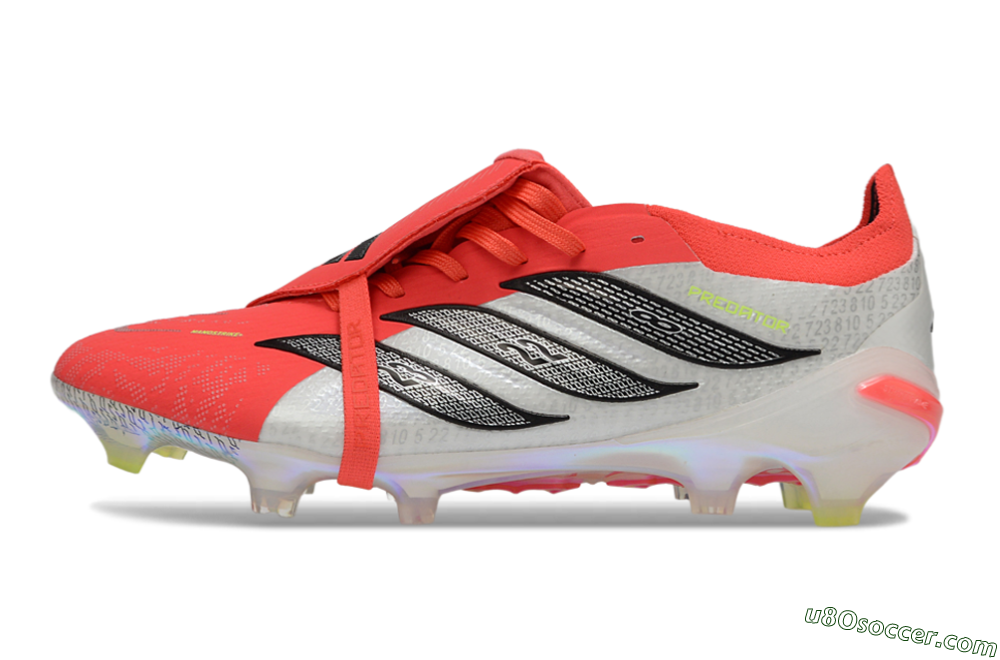 Adidas Predator 25 Elite Fold-Over Tongue FG Firm Ground Soccer Cleats - Red/Neon Orange/Metallic Silver 2