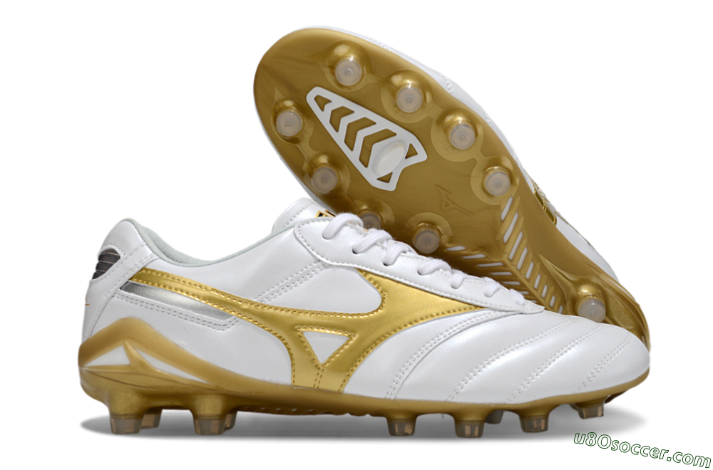 Mizuno Morelia Neo 2 FG Firm Ground Soccer Cleats - White/Golden Pearl/Classic White 1