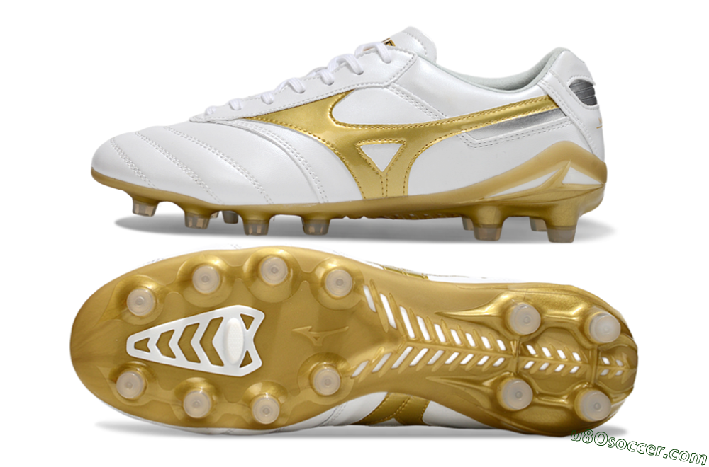 Mizuno Morelia Neo 2 FG Firm Ground Soccer Cleats - White/Golden Pearl/Classic White 0