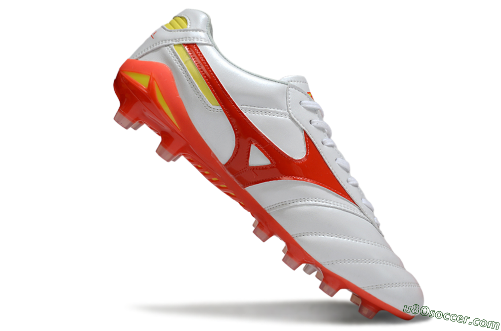 Mizuno Morelia Neo 2 FG Firm Ground Soccer Cleats - White/Fiery Red/Sunshine Yellow 3
