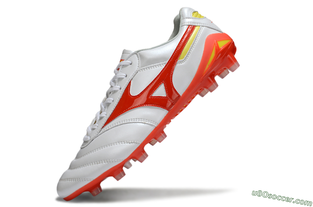 Mizuno Morelia Neo 2 FG Firm Ground Soccer Cleats - White/Fiery Red/Sunshine Yellow 4