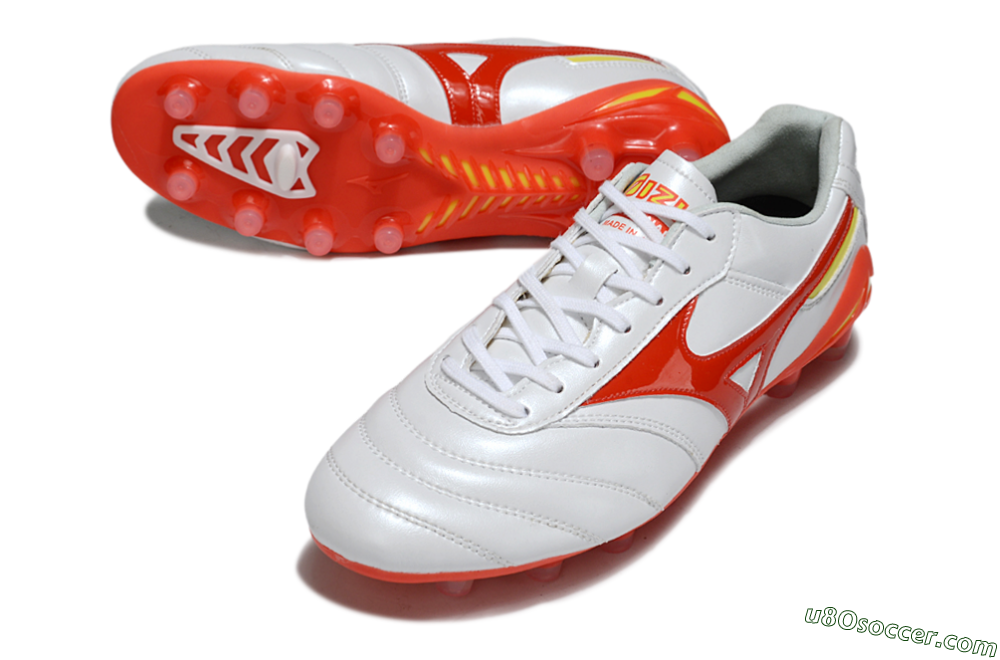 Mizuno Morelia Neo 2 FG Firm Ground Soccer Cleats - White/Fiery Red/Sunshine Yellow 2
