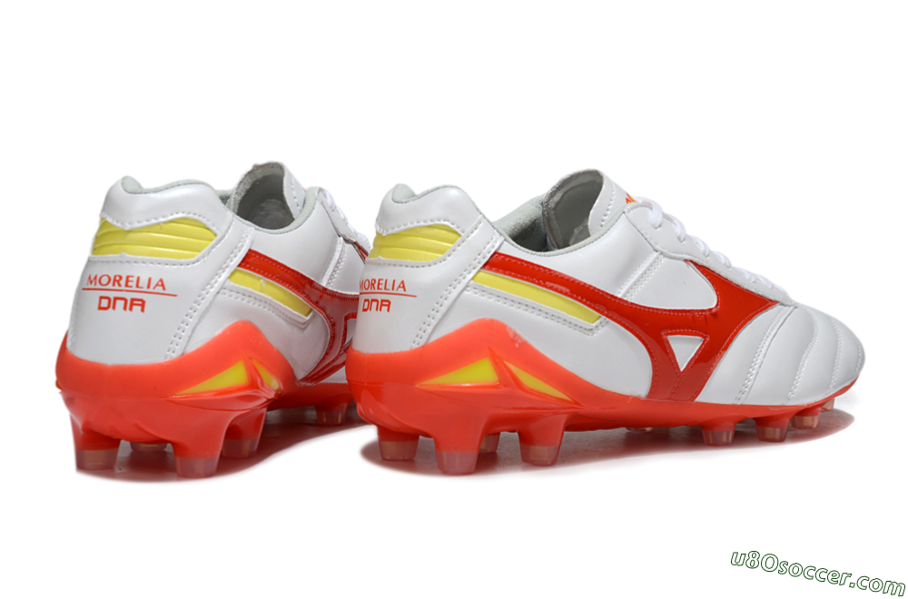 Mizuno Morelia Neo 2 FG Firm Ground Soccer Cleats - White/Fiery Red/Sunshine Yellow 5