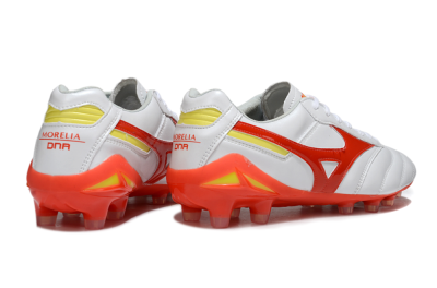 Mizuno Morelia Neo 2 FG Firm Ground Soccer Cleats - White/Fiery Red/Sunshine Yellow