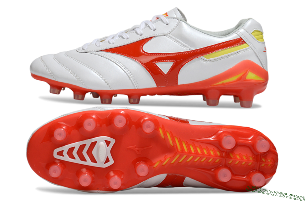 Mizuno Morelia Neo 2 FG Firm Ground Soccer Cleats - White/Fiery Red/Sunshine Yellow 0