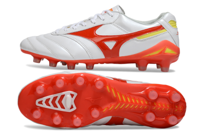 Mizuno Morelia Neo 2 FG Firm Ground Soccer Cleats - White/Fiery Red/Sunshine Yellow