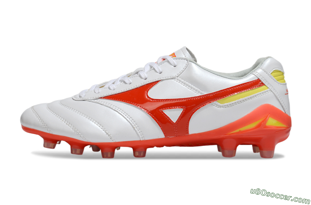 Mizuno Morelia Neo 2 FG Firm Ground Soccer Cleats - White/Fiery Red/Sunshine Yellow 1
