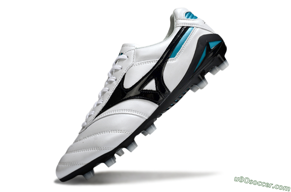 Mizuno Morelia Neo 2 FG Firm Ground Soccer Cleats - White/Midnight Black/Turquoise 5