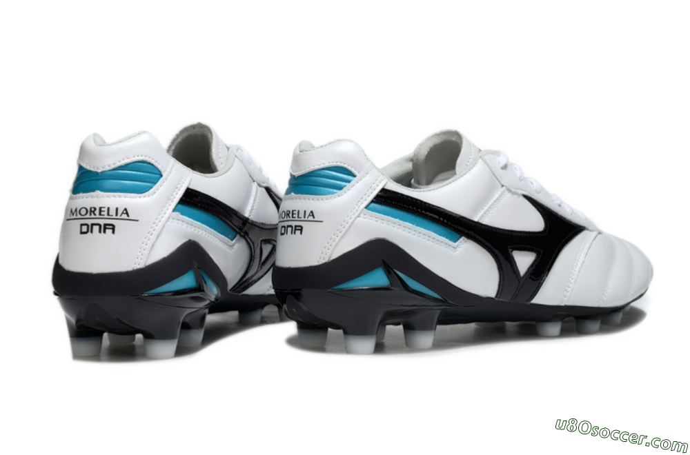 Mizuno Morelia Neo 2 FG Firm Ground Soccer Cleats - White/Midnight Black/Turquoise 6