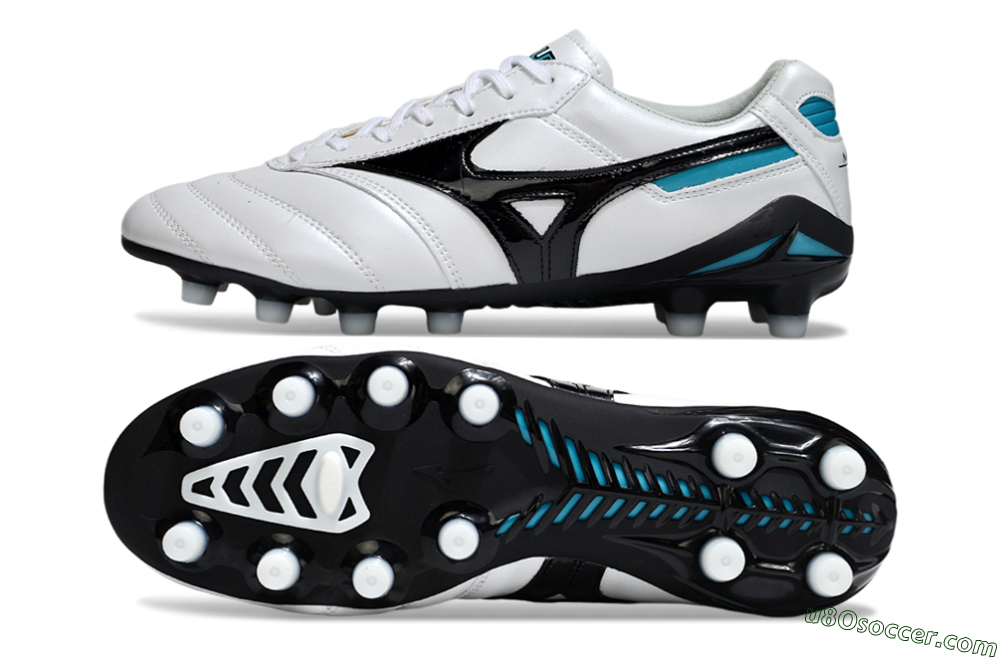 Mizuno Morelia Neo 2 FG Firm Ground Soccer Cleats - White/Midnight Black/Turquoise 0