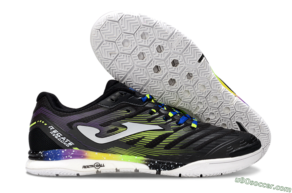 Joma Top Flex IC Indoor & Futsal Soccer Shoes - Black/Electric Green/Gradient Purple 1