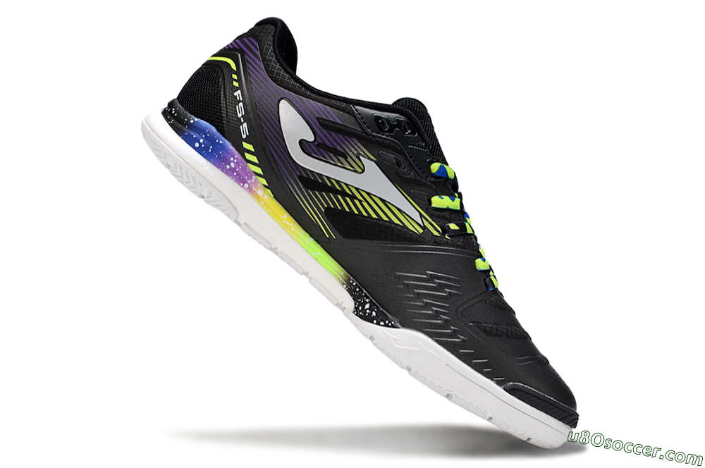 Joma Top Flex IC Indoor & Futsal Soccer Shoes - Black/Electric Green/Gradient Purple 4