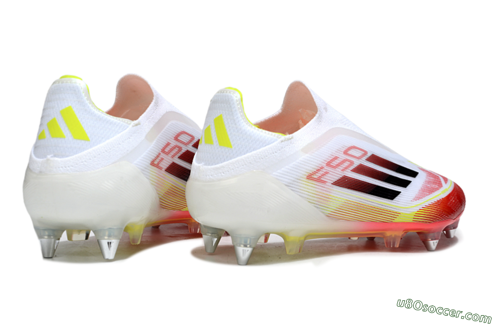Adidas F50 Elite Laceless SG Soft Ground Soccer Cleats - White/Red Blaze/Volt Yellow 6
