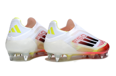 Adidas F50 Elite Laceless SG Soft Ground Soccer Cleats - White/Red Blaze/Volt Yellow