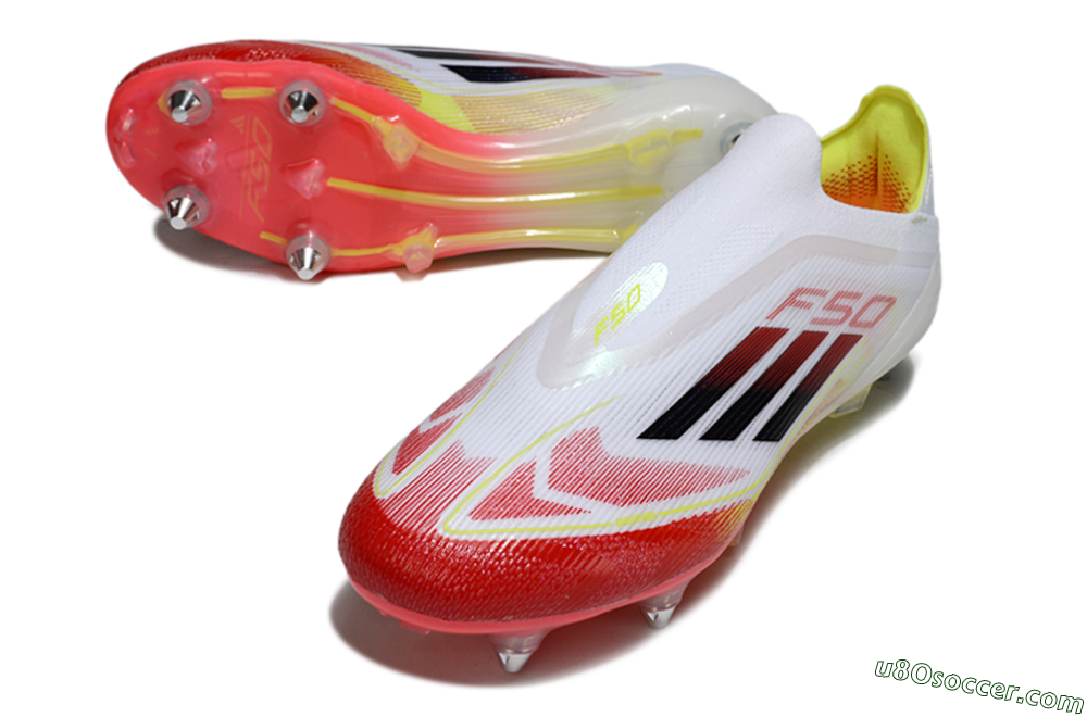 Adidas F50 Elite Laceless SG Soft Ground Soccer Cleats - White/Red Blaze/Volt Yellow 3