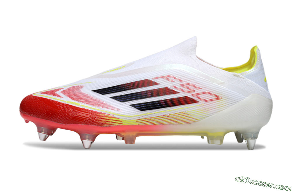 Adidas F50 Elite Laceless SG Soft Ground Soccer Cleats - White/Red Blaze/Volt Yellow 2