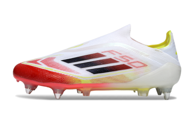 Adidas F50 Elite Laceless SG Soft Ground Soccer Cleats - White/Red Blaze/Volt Yellow