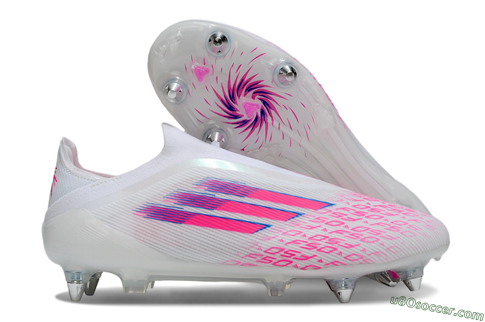 Adidas F50 Elite Laceless SG Soft Ground Soccer Cleats - White/Neon Pink/Deep Purple 1
