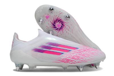 Adidas F50 Elite Laceless SG Soft Ground Soccer Cleats - White/Neon Pink/Deep Purple