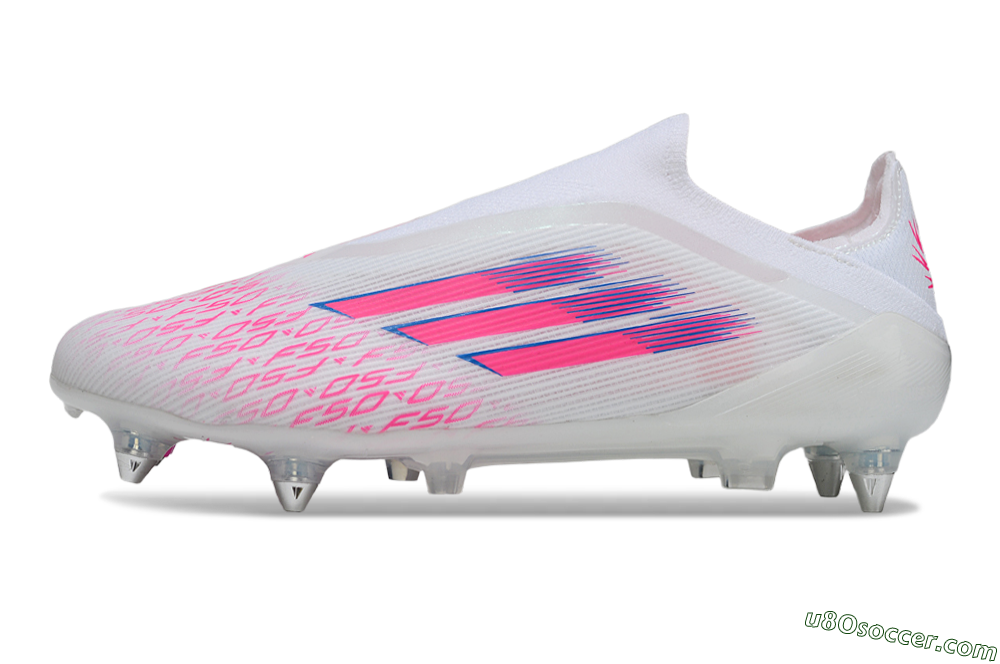 Adidas F50 Elite Laceless SG Soft Ground Soccer Cleats - White/Neon Pink/Deep Purple 2