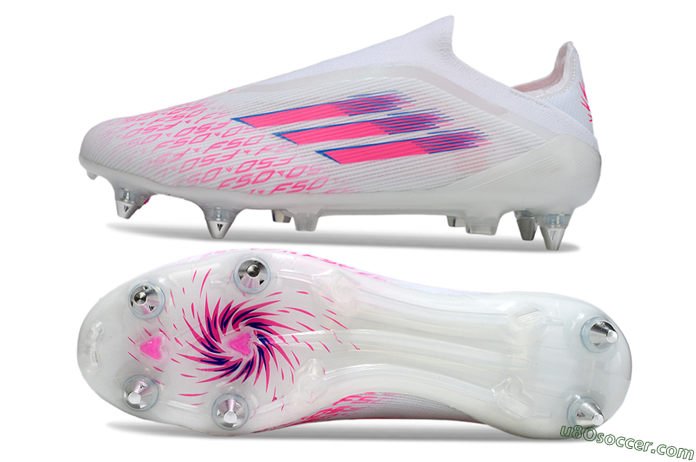 Adidas F50 Elite Laceless SG Soft Ground Soccer Cleats - White/Neon Pink/Deep Purple 0