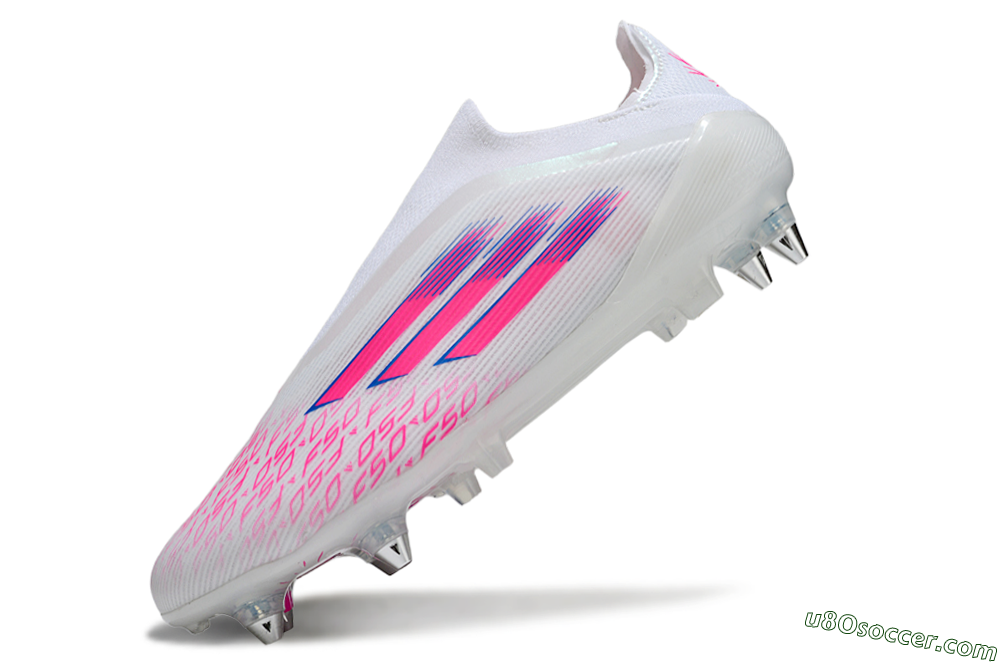 Adidas F50 Elite Laceless SG Soft Ground Soccer Cleats - White/Neon Pink/Deep Purple 5