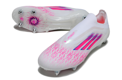 Adidas F50 Elite Laceless SG Soft Ground Soccer Cleats - White/Neon Pink/Deep Purple