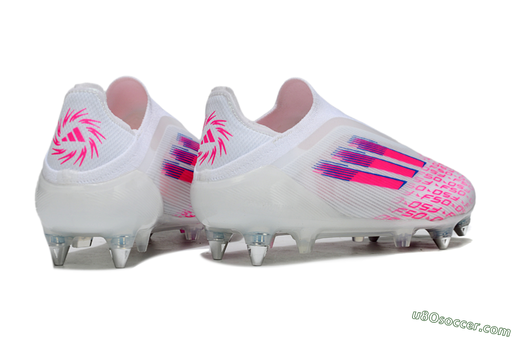Adidas F50 Elite Laceless SG Soft Ground Soccer Cleats - White/Neon Pink/Deep Purple 6