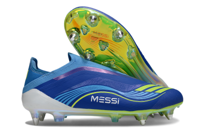 Messi x Adidas F50 Elite Laceless SG Soft Ground Soccer Cleats - Blue/Electric Yellow/Deep Blue