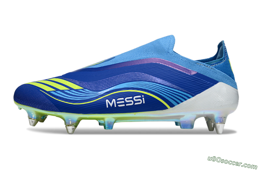 Messi x Adidas F50 Elite Laceless SG Soft Ground Soccer Cleats - Blue/Electric Yellow/Deep Blue 2