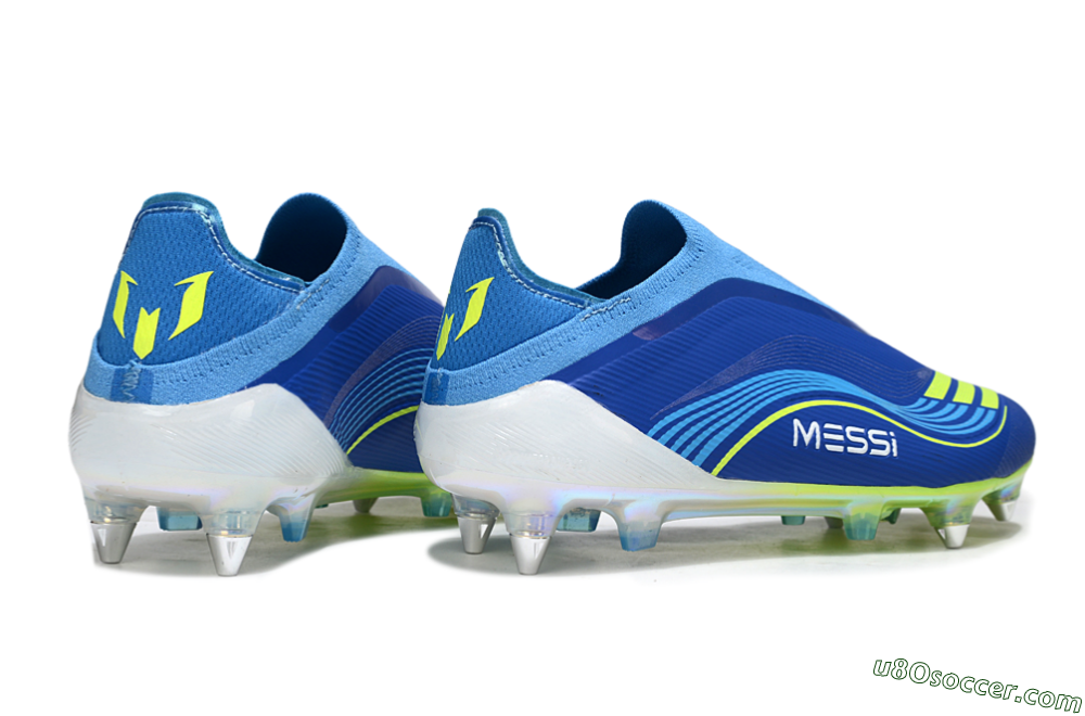 Messi x Adidas F50 Elite Laceless SG Soft Ground Soccer Cleats - Blue/Electric Yellow/Deep Blue 6