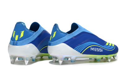 Messi x Adidas F50 Elite Laceless SG Soft Ground Soccer Cleats - Blue/Electric Yellow/Deep Blue