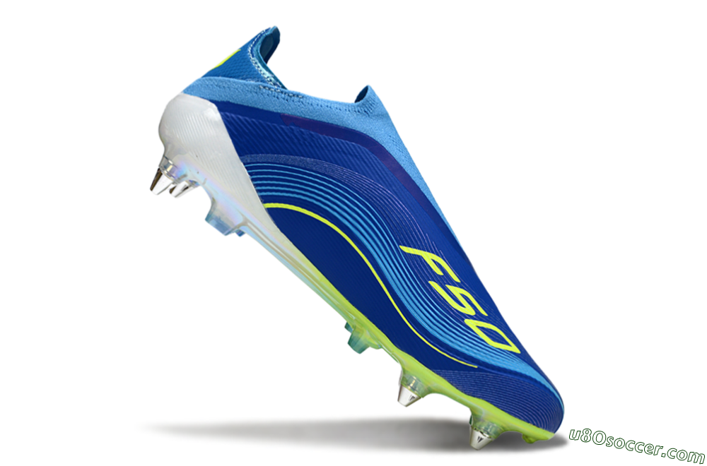 Messi x Adidas F50 Elite Laceless SG Soft Ground Soccer Cleats - Blue/Electric Yellow/Deep Blue 4