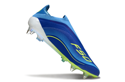 Messi x Adidas F50 Elite Laceless SG Soft Ground Soccer Cleats - Blue/Electric Yellow/Deep Blue