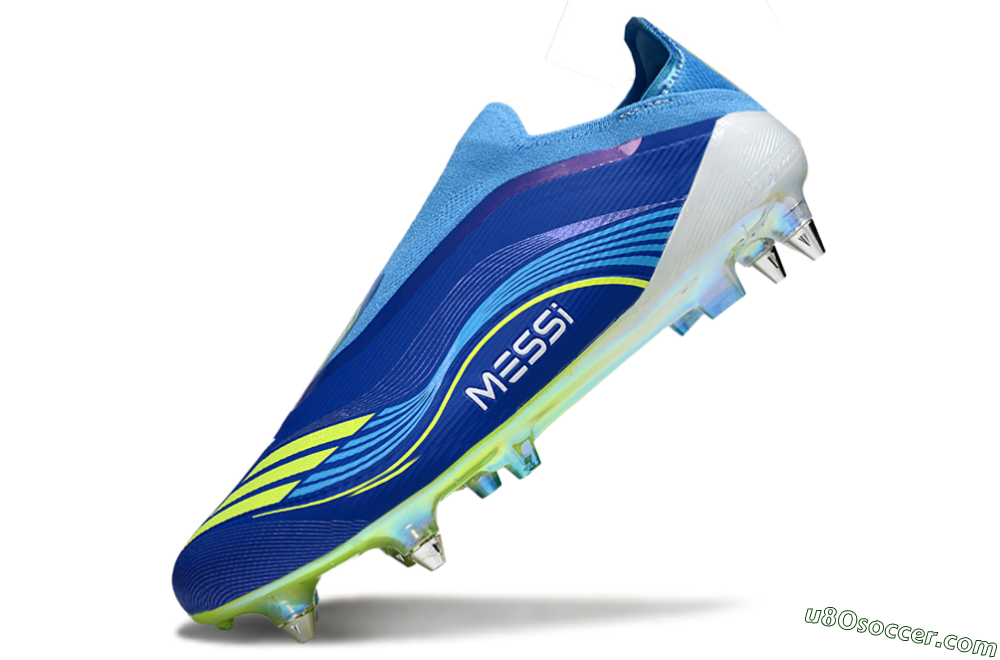 Messi x Adidas F50 Elite Laceless SG Soft Ground Soccer Cleats - Blue/Electric Yellow/Deep Blue 5